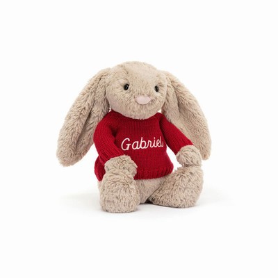 Jellycat Bashful Beige Konijn with Red Jumper | HR2816504